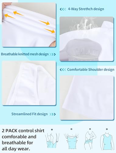 MISS MOLY 2 Pack Gynomastica Compression Shirts for Men Tummy Control U Neck Sleeveless Slimming Vest Tank Top Shapewear3