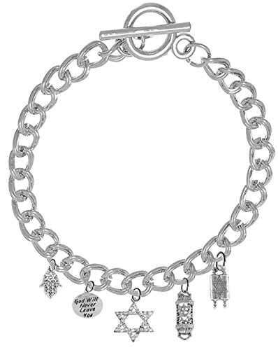Jewish Charm Bracelet, Crystal Star Of David, Hamsa, Torah, Mezuzah, God Will Never Leave You, Hypoallergenic, Safe-Nickel, Lead, And Cadmium Free-It Is What You Do Not See That Matters™2