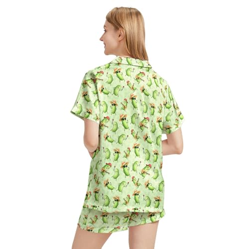 Image of Funny Satin Pajamas Set for Women Button Down Sleepwear Print Pjs Set 2 Piece Short Sleeve Loungewear Gift for Women