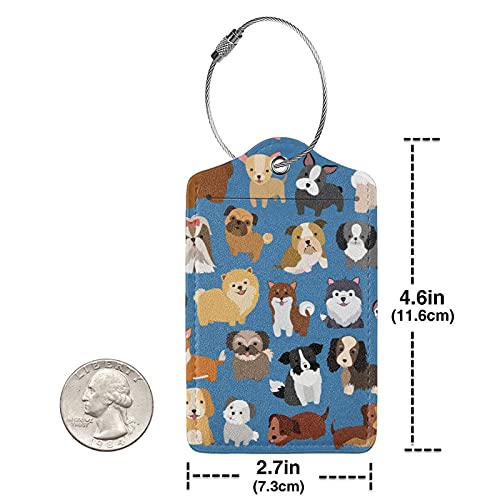 Cute Animal Dog Luggage Tag with Full Back Privacy Name ID Card Stainless Steel Loop Suitcase Labels Identifiers PU Leather Baggage Tags Luggage for Women Men Kids Girls Travel (1pcs)4