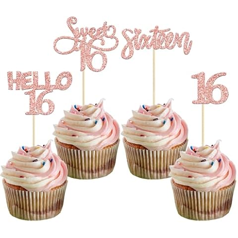 Gyufise 24 Rose Gold 16th Birthday Cupcake Toppers Cover