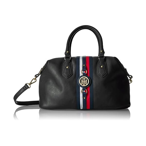 Tommy-Hilfiger-Handbag-Jaden-Satchel Tommy Hilfiger Jaden Satchel Crossbody Bag, Black Polyvinyl Chloride