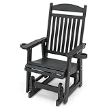 Poly Lumber Patio Glider for One Person, with Cup Holders, High Backrest and Deep Contoured Seat, HIPS Material, All-Weather Resistant, Heavy Duty 700 LBS (Matte Black)
