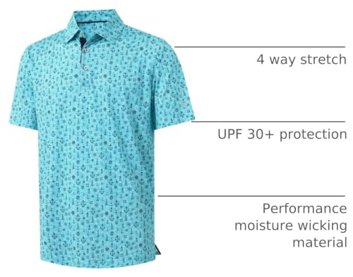 Image of M MAELREG Mens Golf Shirt Short Sleeve Dry Fit Print Moisture Wicking Performance Patterns Collared Polo Shirt
