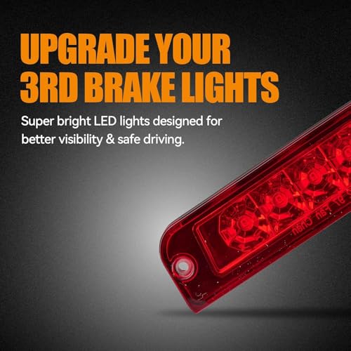 Image of Third 3rd Brake Light LED for 1997-2006 Jeep Wrangler, High Mount Rear Brake Lights Assembly for 97-06 Wrangler TJ, Waterproof Center Cab Lamp Stop Light (RED)