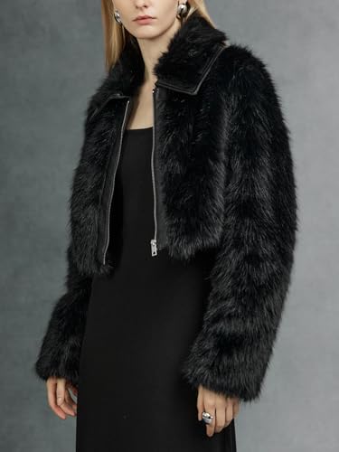 Bellivera Womens Faux Fur Leather Jacket Fleece Cropped Warm Fluffy Coat Soft Zip Outerwear2