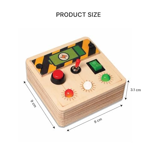 Clapstore Toys Montessori Mini Switch Busy Board with LED Lights, Personalized Sensory Panel for Toddlers 1-6 Years, Hand-Eye Coordination & Fine Motor Skills for Boys & Girls (Pack of 3),Beige 3