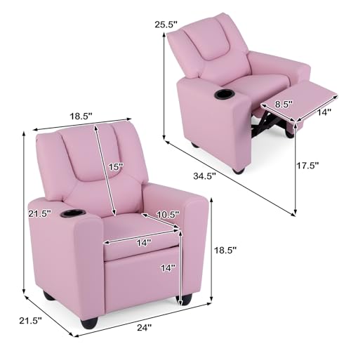 Image of Costzon Kids Recliner Chair with Cup Holder, Toddler Adjustable Lounge Chair w /Footrest for Boys Girls Room, Ergonomic Baby Child Furniture Sofa for Age 3+ Gifts, Kids Mini Recliner up to 150 lbs