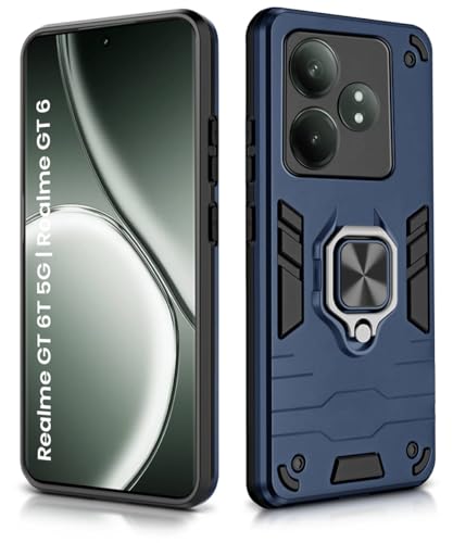 Image of WOW IMAGINE Shock Proof Back Case Mobile Cover for Realme GT 6T 5G | Realme GT 6 | Back Cover Case (Tough Armor | Hybrid PC + TPU | Ring Holder & in-Built Kickstand | Blue)