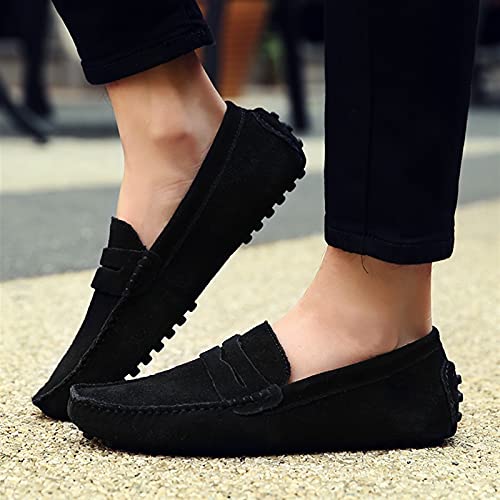 Penny Loafer for Men Square Apron Toe Slip On Driving Shoes Stitching Nubuck Leather Anti Slip Rubber Sole with Grips Solid Color3