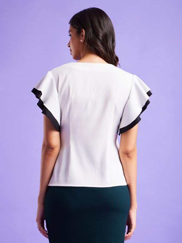 Image of FableStreet Colour Block Bell Sleeves Top - White and Black