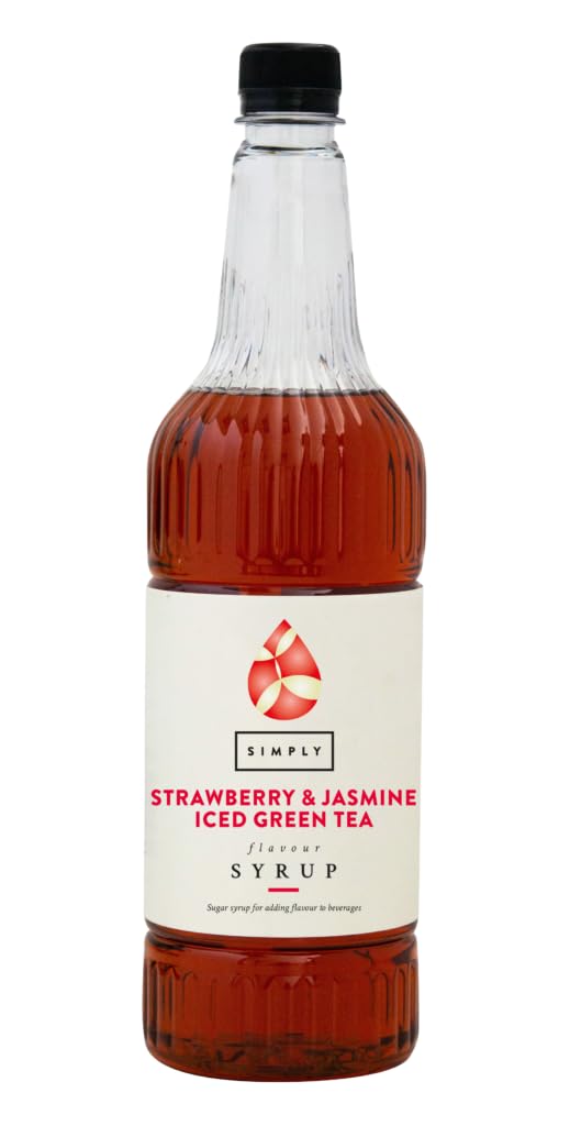 Simply Strawberry & Jasmine Fruit Iced Green Tea Syrup, Vegan, Halal, & Gluten Free Beverage Syrup for Cocktails & Mocktails (1 Litre)
