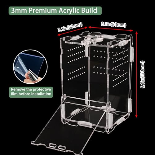 Image of Jumping Spider Enclosure 5.1 inchx3.1 inchx3.1 inch - Magnetic Locking Lid, Front Opening Door, Feeding Port, Easy Assembly Habitat for Tarantula, Mantis, Small Reptiles (Accessories Not Included)