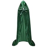 Unisex Hooded Cloak Long Velvet Cape For Halloween Christmas Cosplay Costume (L, Green)