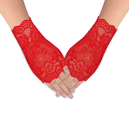 obmwang 2 Pairs Women\'s Lace Gloves Fingerless Floral Gloves for Bridal Prom Wedding Party Costume Accessories - Thumbnail 3