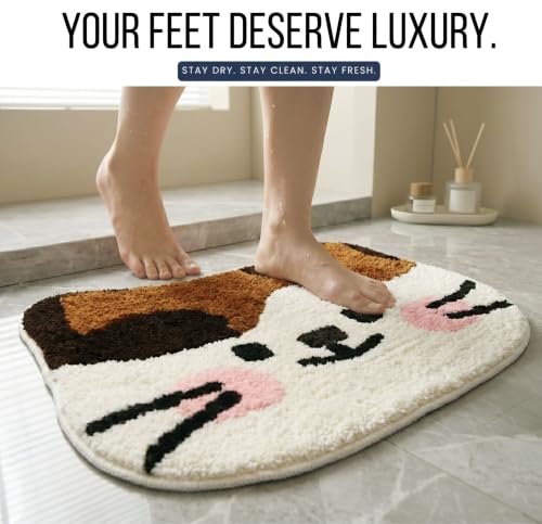 Image of VAS COLLECTIONS Luxurious 2000 GSM Microfiber Bath Mat | Super Soft, Thick & Fluffy | Anti-Skid, Super Absorbent, Machine Washable Bathroom /Kitchen /Door Mat (40x60 cm, Pack of 1) (Cute Kitten)
