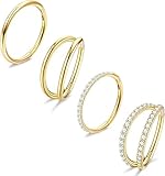 Dochais 4PCS 18G Nose Rings Hoops, Surgical Steel Earrings Tragus Septum Piercing CZ Clicker Septum Ring Hinged Segment Septum Conch Lip Cartilage Double Hoops 8mm 10mm For Women Men (B-Gold-20G,10mm)