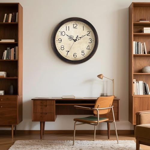 Image of KECYET Wall Clock, Vintage Wall Clocks Battery Operated Quartz Silent Non-Ticking 16 Inch Retro Rustic Style Clock Decorative for Kitchen,Bathroom Home Office (Bronze)