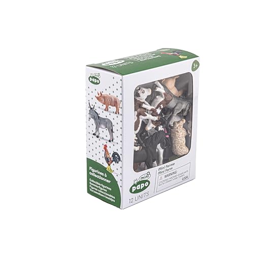 Papo - Mini Animaux De La Ferme Lot 12 Figurines - 3 Ans + - Collection La Vie À La Ferme - Jeu Éducatif Découverte Agriculture - Idée Cadeau Jouet Fille...