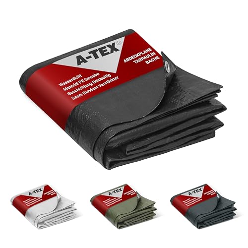 A-TEX® Abdeckplane 90 g/m² (2 x 3 m Schwarz) | Verschiedene Stärken, Größen und Farben wählbar | Plane mit Ösen | Gewebeplane Gartenplane Schutzplane | wasserdicht | reißfest | UV-stabilisiert