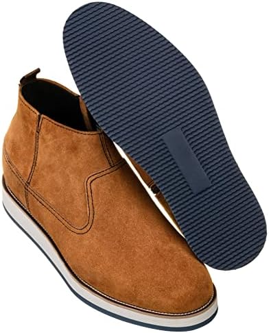 CALTO Men's Invisible Height Increasing Elevator Shoes - Khaki Brown Nubuck Leather Mid-top Zipper Boots - 3 Inches Taller - Y30023- Size 10 D(M) US | Image 4