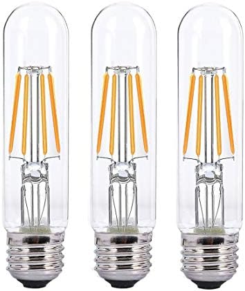 Dimmable 4W Tubular LED Bulb, Edison Style COB LED Filament Bulb, T10 Nostalgic Bulb, E26 Medium Base, 40 Watt Incandescent Bulb Equivalent, 2700K Warm White,400LM,Clear Glass Cover, 3-Pack