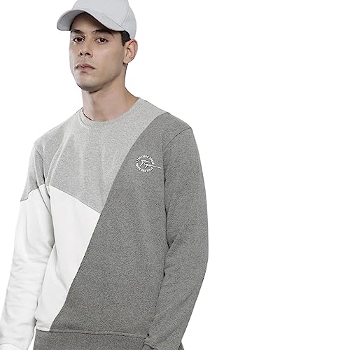 Image of The Indian Garage Co Men Regular Fit Colourblocked Crew Neck Overhead Sweatshirt