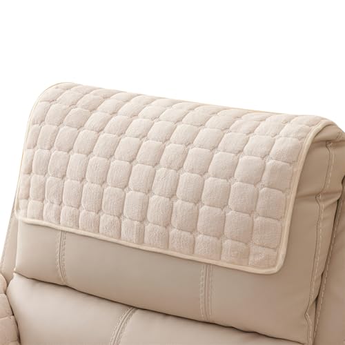 XDKS Anti-Slip Armchair Storage Bag, Headrest Covers for Chair Head Covers Furniture Winter Warm Sofa Headrest Leather Protector (Beige,Headrest)