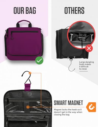 Image of VENTURE 4TH Hanging Travel Toiletry Bag, 18 Compartments - Purple | Hangs on rails, hooks or doors; stands upright. Removable TSA pouch. Water-resistant Nylon 290D Twill, reinforced stitching.