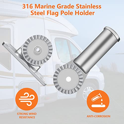 Flag Pole Holder For Outside House 316 Stainless Steel, Flag Pole Bracket Heavy Duty Wind & Rust Resistant With Hardwares, Flag Pole Mounting Bracket 180° Adjustable For 1" Inner Diameter (Silver) #TOP3