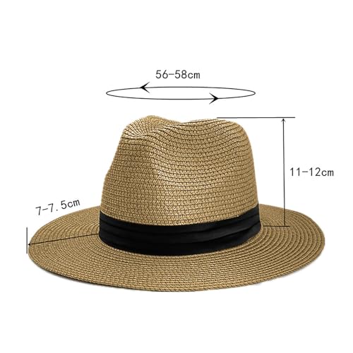 Women's Wide-Brimmed Straw Hat Panama Roll up Hat Summer Beach Sun Shade Cap UPF Lightweight Breathable Caps2