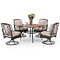 Sophia & William Patio Dining Set 5 Piece Outdoor Table Furniture Set - 4 Padded Swivel Dining Chairs and 1 Square Metal Table with Umbrella Hole & Wood-Like Top for Garden Deck Backyard