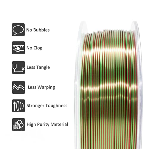 Image of GIANTARM 3D Printer Filament,Shiny Silk Red Green Dual PLA Filament,1.75mm Dimensional Accuracy + /-0.02mm, 1080 Feet per Roll, Vacuum Packaging, for Most 3D FDM Printer