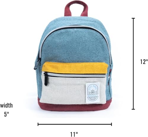 DIME BAGS Mini Hemp Backpack, Made with 100% Nepali Hemp, Travel Bag with Adjustable Padded Straps & Hidden Pocket, Eco-Friendly Daypack for Everyday Use, Unisex, Naturals Mystic (Boho Blue)3
