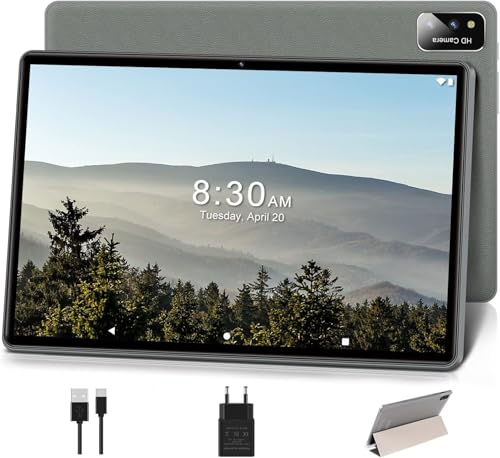 Biegedy Tablette 10 Pouces Android Ultra-Rapide Octa-Core 2.0 GHz 4Go RAM + 64Go ROM (TF 128Go), 5G+2.4G WiFi | HD IPS Écran | 8+5MP | Bluetooth 5.0 | 6000mAh-Gris