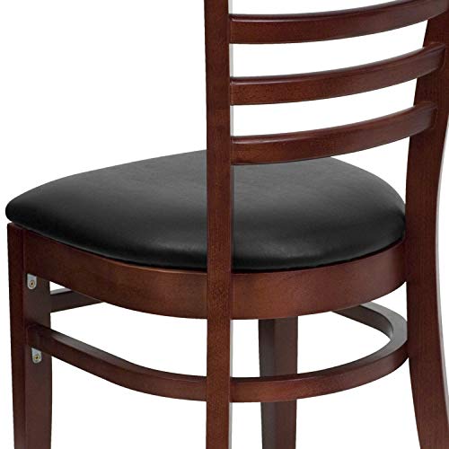 Image of Flash Furniture HERCULES Series Ladder Back Mahogany Wood Restaurant Chair - Black Vinyl Seat