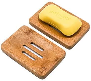 Gurkkst 2 PACK Natural Wooden Bamboo Soap Dish Storage Holder Soap Holder for Bathroom Shower Soap Dish Container Hand Craft for Soap,Sponges and More