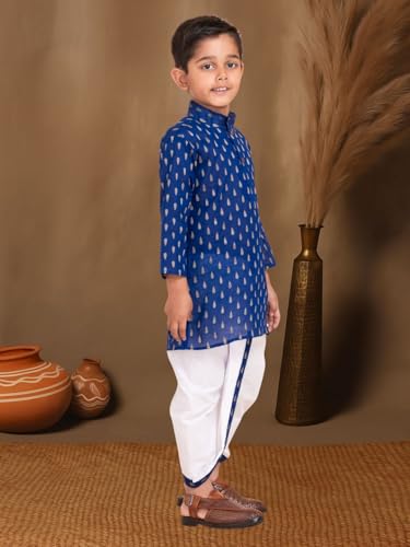 Image of Boys Dhoti Kurta Set for Kids - Cotton Kurta and Elastic Waist Dhoti - Traditional Dress