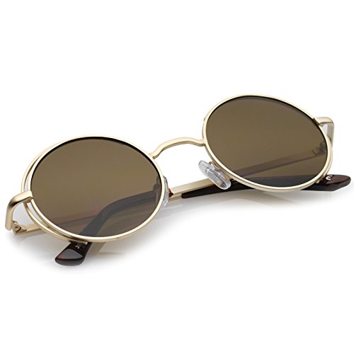 zeroUV Retro Open Metal Frame Slim Temples Flat Lens Round Sunglasses 49mm4