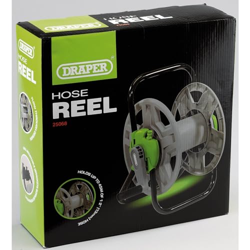 Draper Garden Hose Pipe Reel Cart | 45m Storage Capacity | Wall Mounted or Portable Design | Angled Hose Connecter | Hose reels without Hose | 25068