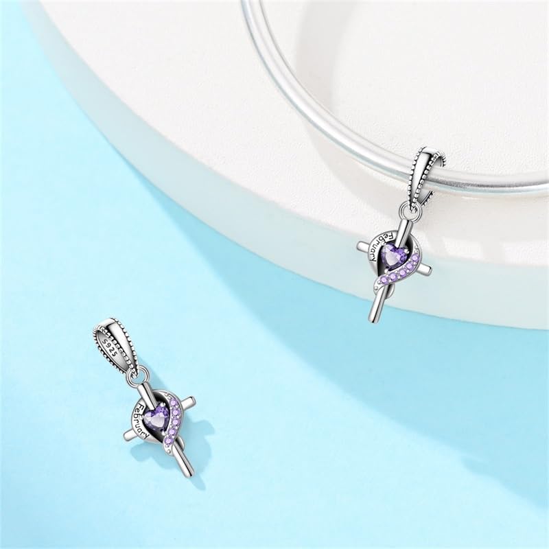 Cross Birthstone Heart Charms Fit for Pandora Bracelets S925 Sterling Silver Pendant Charm Birthday Gift for Her - Image 3