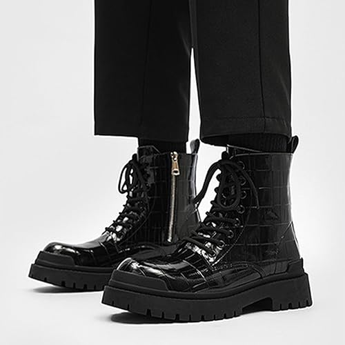 Ephirebra Men's Leather Platform Ankle Boots Lace Up Side Zipper Round Toe High Top Punk Boots Business Work Fashion Dress Shoes4