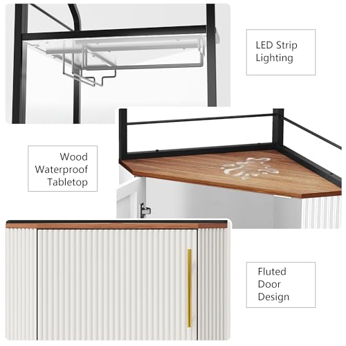 Image of ARTPOWER Corner Bar Cabinet with LED Strip, 4-Tiers Liquor Cabinet, White