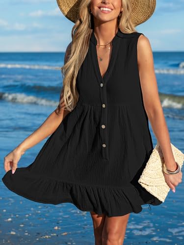 Image of CUPSHE Women Swimsuit Coverup 100% Cotton Ruffle Hem Beach Cover Up Dresses