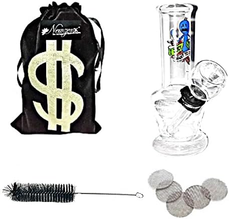 Glass Mini Bong Rick & Morty Water Pipe Bong 4 Inch Included Velvet Pouch & Accessories