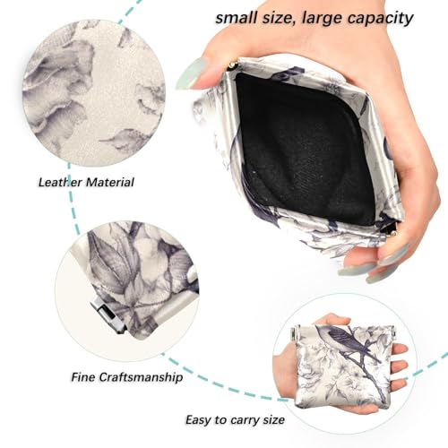 Flowers and Birds Coin Purse Leather Pouch Change Purse, Squeeze Coin Pouch for Cards, Keys & Lipsticks, Unisex2