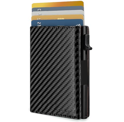 Image of TopMost Genuine Leather Pop Up Wallet for Men, Credit Card Holder, RFID Blocking Ridge Wallets for Men with ID Window, Slim, Minimalist, 5-9 Card Capacity & Cash Slot