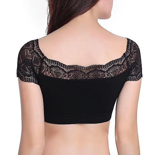 Image of DRESHOW Lace Bralette Tank Tops Wireless Bra Lace Crop Top Removeable Pads Yoga Sports Bra Undershirt for Women & Teens 110-165 Lbs