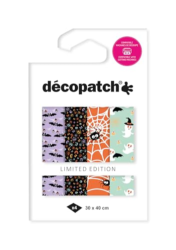 Décopatch TD928C - Assortiment de 4 papiers Foil avec dorure à chaud - papier déco Noël - Halloween tradi