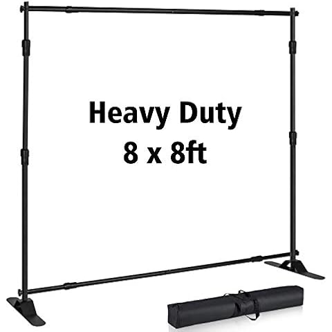Photo Backdrop Stand - Heavy Duty Banner Holder Adjustable Photography Poster Stand - Height Up to 8x8 ft for Trade Show, Photo Booth, Parties, Wedding, Birthday, Photoshoot Background Cover